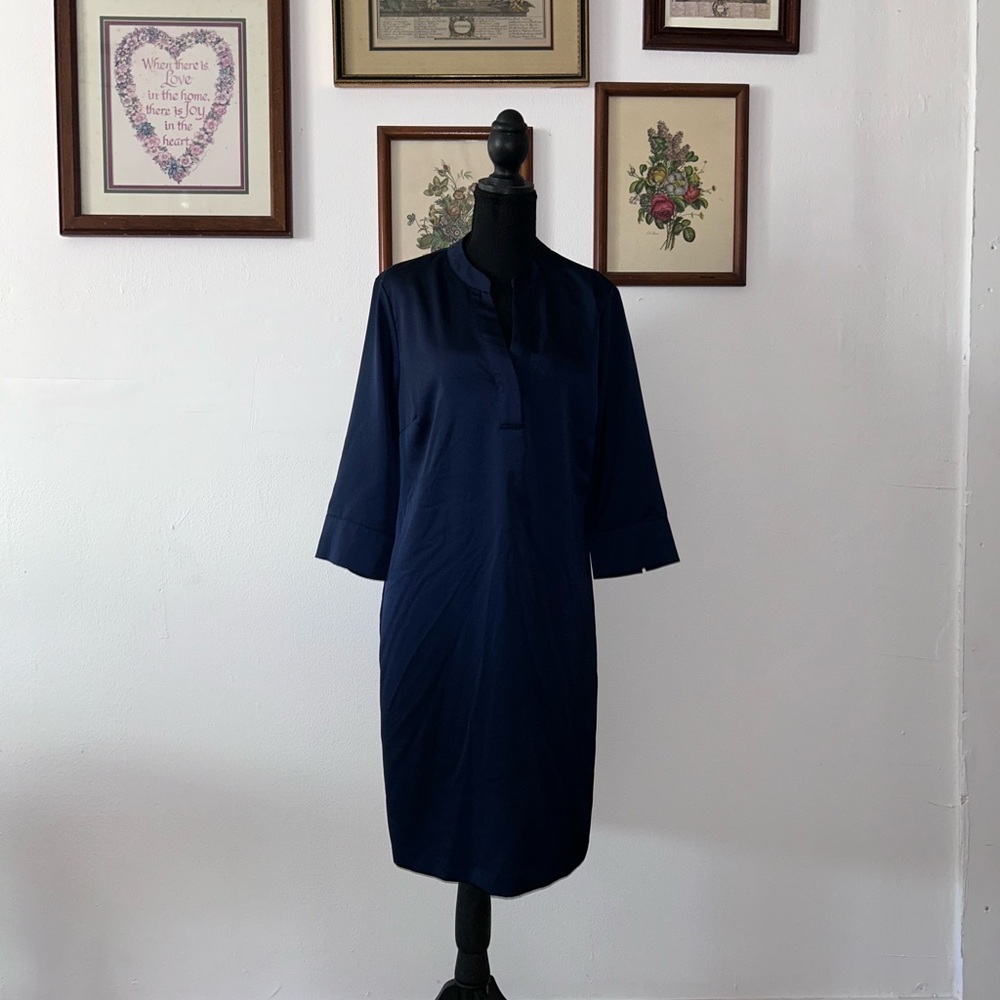H&M Navy Shift Dress with Mandarin Collar